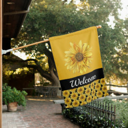 Drapeau De Maison Tournesol noir et jaune Accueil