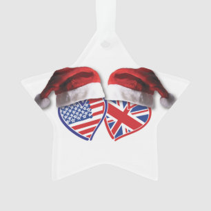 Drapeau de Noël USA et Royaume-Uni Coeurs et chape
