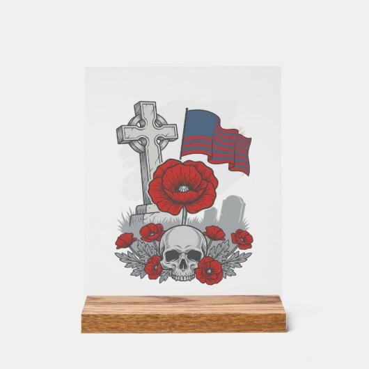 Drapeau de pavot commémoratif Croix Gravure Vintag (Recto)
