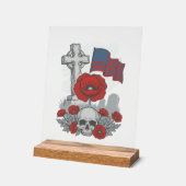 Drapeau de pavot commémoratif Croix Gravure Vintag (Angle)