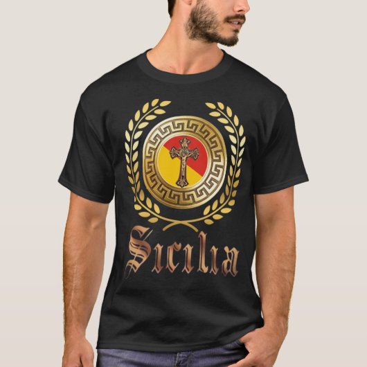 Drapeau de Sicile et T-shirt Crucifix (Devant)