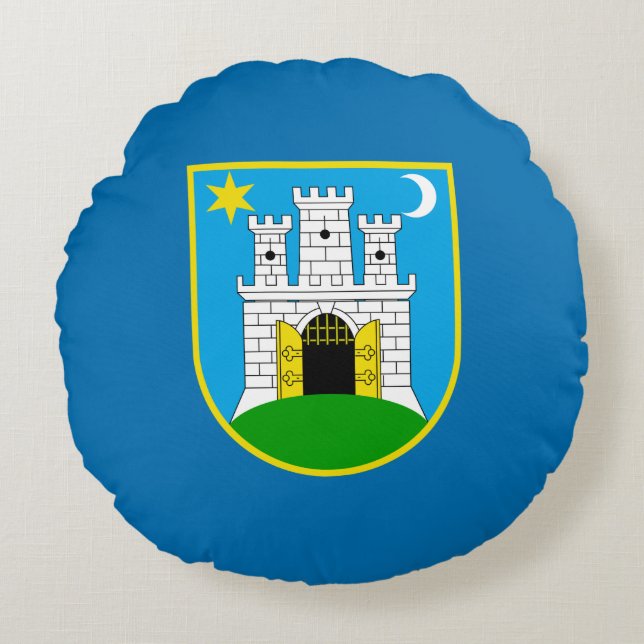 Drapeau de Zagreb, Croatie Coussin rond (Devant)