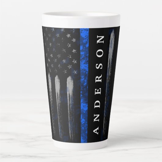 Drapeau désossé mince Ligne bleue Latte Mug (Devant)