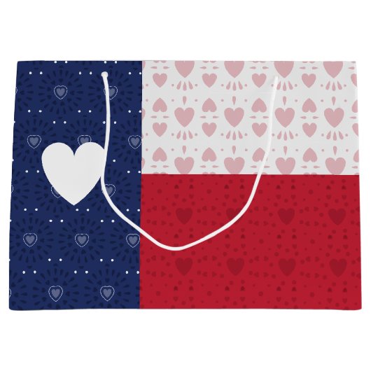 Drapeau d'État Texas à motifs cardiaques Grand sac (Devant)