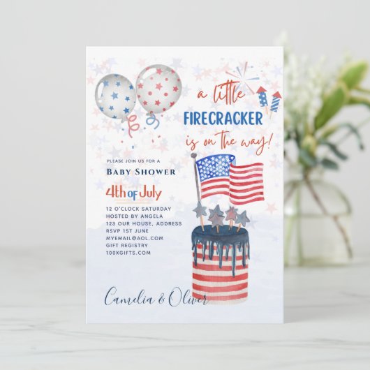 Drapeau du BABY SHOWER INVITATION Firecracker (Debout devant)