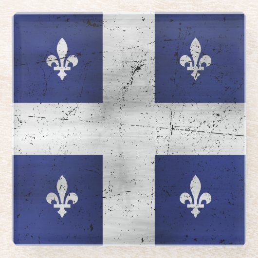 Drapeau du Québec style grunge érodé Glazen Onderzetter (Voorkant)