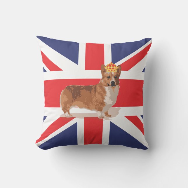 Drapeau d'Union Jack avec le corgi et le coussin (Recto)