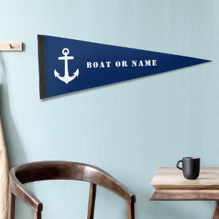 Drapeau Fanion Ancre nautique Votre nom ou bateau Marine Bleue