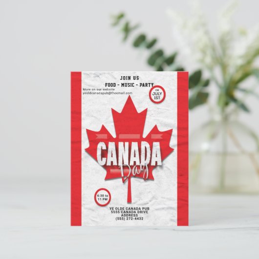 Drapeau Fête du Canada 1er juillet Invitation Red  (Debout devant)