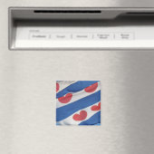 Drapeau frison carré (Fryslan) Aimant frigo (In Situ (Lave-vaisselle))