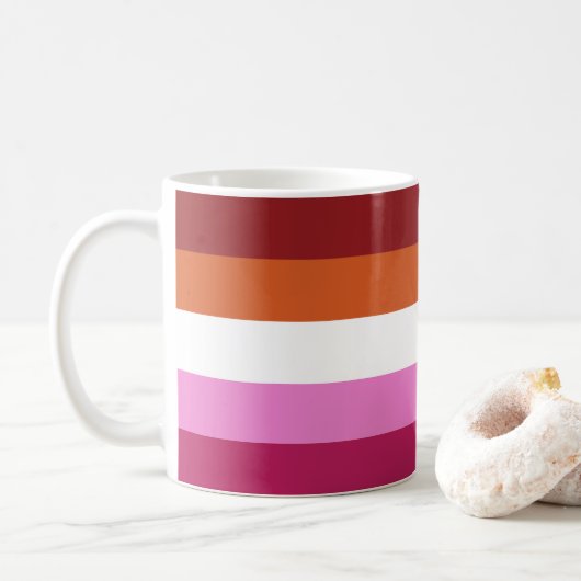 Drapeau lesbien Couleurs café Mug (Avec donut)