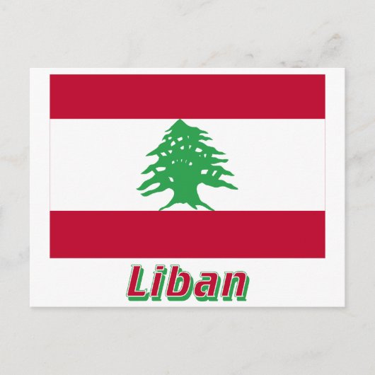 Drapeau Liban avec le nom en français Briefkaart (Voorkant)