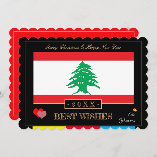 Drapeau Libanais & Bonne Année/Meilleure Carte de  (Devant / Derrière)