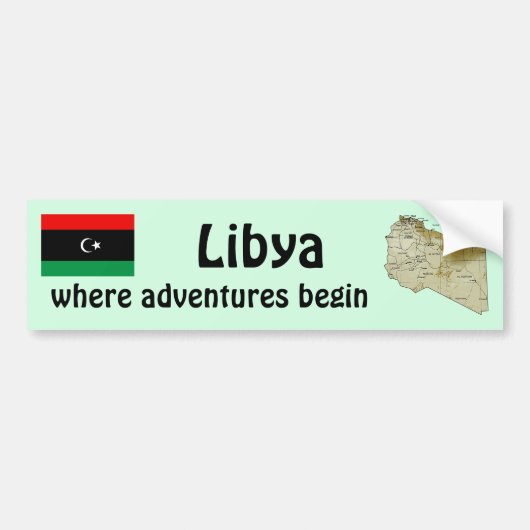 Drapeau Libye + Sticker de pare-chocs Carte (Devant)