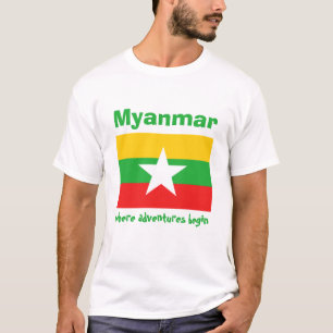 Drapeau Myanmar + Carte + T-shirt Texte