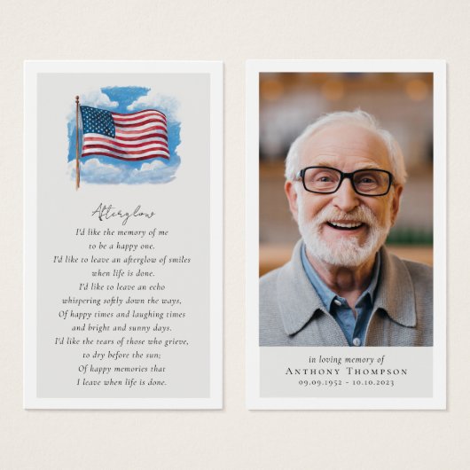 Drapeau Photo Funeral Favoriser Carte Memorial (Devant & derrière)