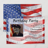 Drapeau/Photo Patriotique Anniversaire Invitation (Devant / Derrière)