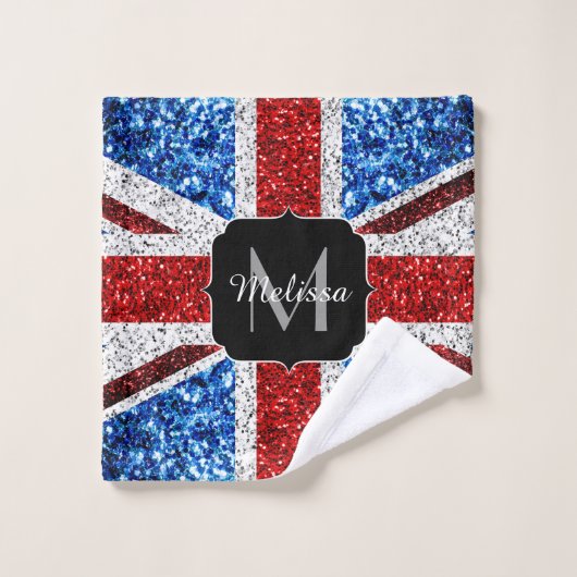 Drapeau rouge bleu blanc brillant parties scintill (Gant de toilette)