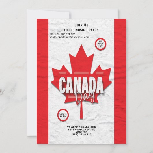 Drapeau rouge Feuille d'érable Invitation à la fêt (Devant)