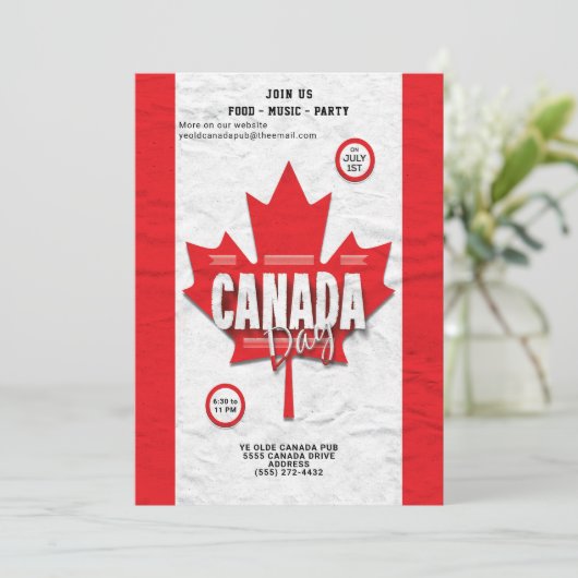 Drapeau rouge Feuille d'érable Invitation à la fêt (Debout devant)