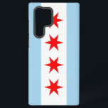 Drapeau Samsung Galaxy S22 Ultra Coque de Chicago<br><div class="desc">Levez votre Samsung Galaxy S22 Ultra avec notre couverture téléphonique exclusive avec le drapeau de Chicago! Réalisée avec une attention minutieuse aux détails, cette couverture présente fièrement les éléments emblématiques du drapeau de la ville de Chicago. Le design comporte quatre étoiles rouges, chacune symbolisant un événement significatif dans l'histoire de...</div>