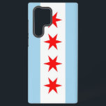Drapeau Samsung Galaxy S22 Ultra Coque de Chicago<br><div class="desc">Levez votre Samsung Galaxy S22 Ultra avec notre couverture téléphonique exclusive avec le drapeau de Chicago! Réalisée avec une attention minutieuse aux détails, cette couverture présente fièrement les éléments emblématiques du drapeau de la ville de Chicago. Le design comporte quatre étoiles rouges, chacune symbolisant un événement significatif dans l'histoire de...</div>