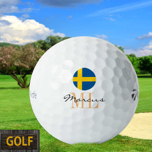 Drapeau suédois monogramme & balles de golf Suède