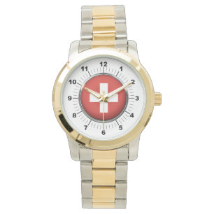 Drapeau suisse féminin surdimensionné Montre à deu