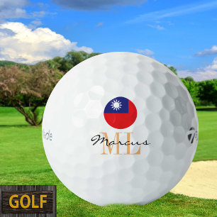 Drapeau taïwanais monogramme et balles de golf de