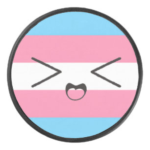 Drapeau trans avec palet de hockey visage mignon e