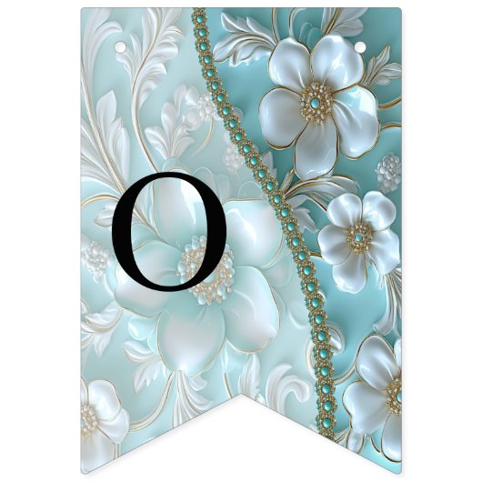 Drapeau turquoise blanc floral (Deuxième drapeau)