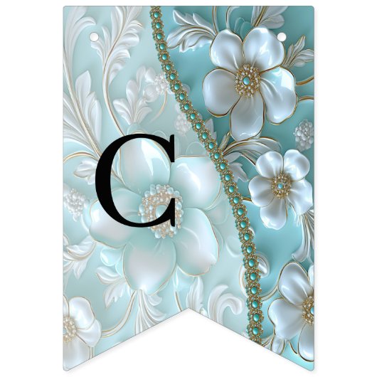 Drapeau turquoise blanc floral (Premier drapeau)