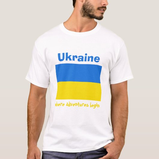 Drapeau Ukraine + Carte + T-shirt Texte (Devant)