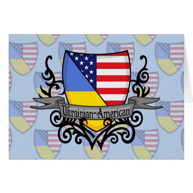 Drapeau Ukrainien-Américain de bouclier (Devant horizontal)