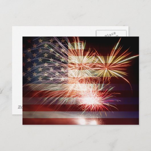 Drapeau USA avec carte postale Fireworks (Devant / Derrière)