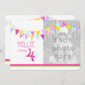 Drapeaux colorés filles 4e anniversaire invitation (Devant / Derrière)