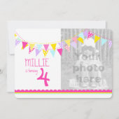 Drapeaux colorés filles 4e anniversaire invitation (Devant)