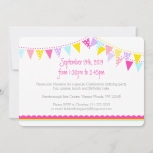 Drapeaux colorés filles 4e anniversaire invitation