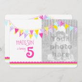 Drapeaux colorés filles 5e anniversaire invitation (Devant / Derrière)