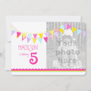 Drapeaux colorés filles 5e anniversaire invitation