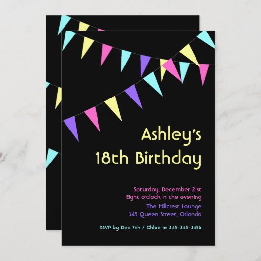 Drapeaux colorés Invitation 18e anniversaire (Devant / Derrière)
