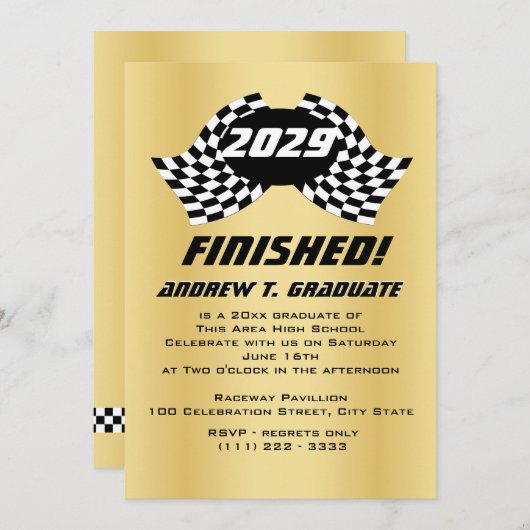 Drapeaux de course terminés Graduation Invitation (Devant / Derrière)