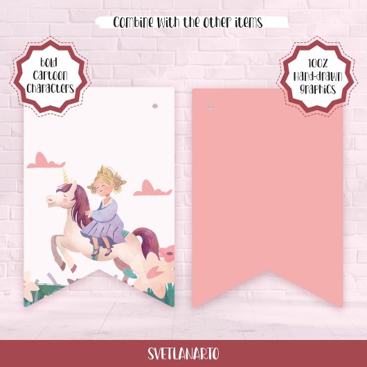 Drapeaux de fanions de licorne chevauchée par une