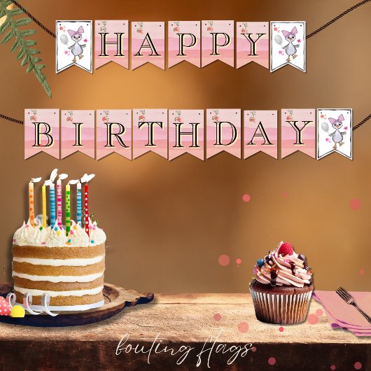 Drapeaux de fête d'anniversaire d'oie soie rose