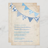Drapeaux de mariage bleu et ivoire Invitations (Devant / Derrière)