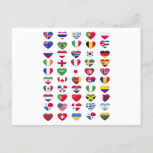 Drapeaux des pays en forme de coeur carte postale