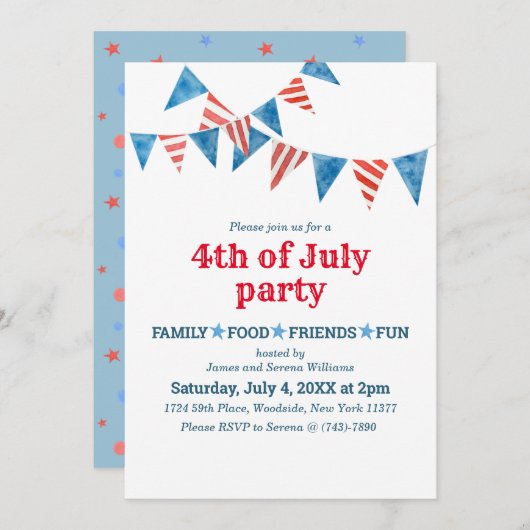 Drapeaux Rouge Blanc Bleu Invitation à la fête du (Devant / Derrière)