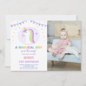 Drapeaux Unicorn Invitations d'anniversaire avec p (Devant)