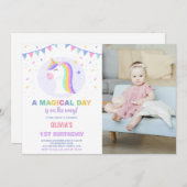 Drapeaux Unicorn Invitations d'anniversaire avec p (Devant / Derrière)