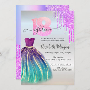 Draps violet robe 18e anniversaire Invitation